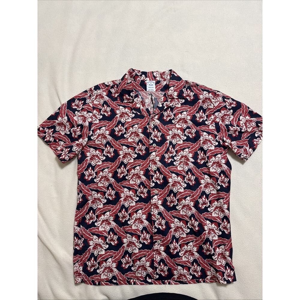 Brooks Brothers Hawaiian Shirt Men's Medium Floral Short Sleeve Beach Aloha